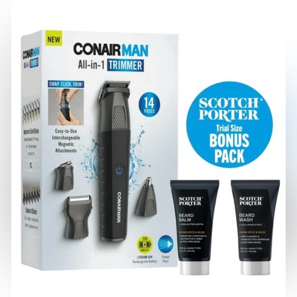 NWT ConairMan Showerproof Face & Body All in One Grooming Trimmer Magnetic Black